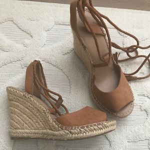 Merona tan tie up wedges
